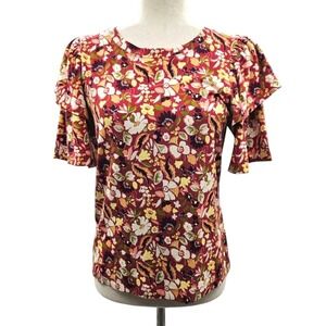 Ann Taylor Factory Crewneck Stretch Knit Floral Tiered Short‎ Sleeve Tee …